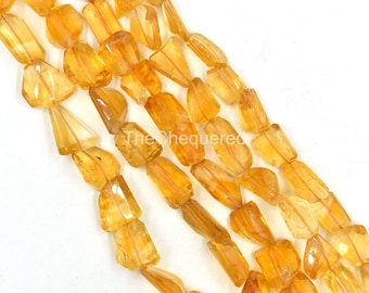 Faceted Citrine Nugget Beads, Fancy Shape, 13" Strand