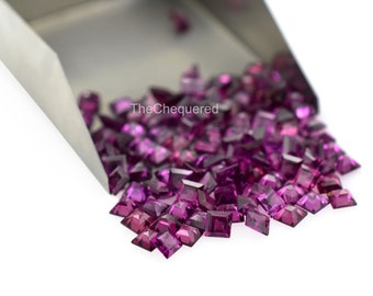 Natural Rhodolite Calibrated Brilliant Cut Square Shape 3 and 4mm Micro Faceted High Quality Gemstone Bulk Lot Supply for DIY Jewelry Making