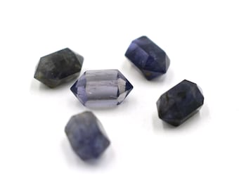 Iolite Double Terminated Point Hexagonal Faceted Gemstone, 6x12mm, Vibrant Crystal for Jewelry Making, Colorful Small Pointers