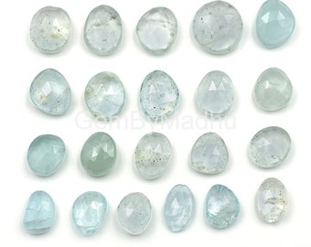Natural Aquamarine Faceted Rose Cut Gemstone, Brilliant Cut Cabochons For Ring Jewelry Making, 6x8 to 10x12 mm Aquamarine Rose Cut Slice