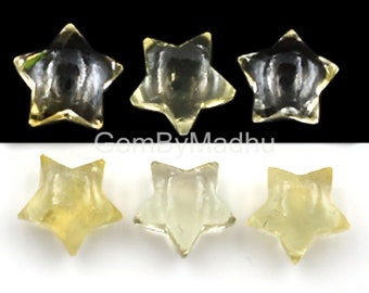 Lemon Quartz Star Beads, 10mm Smooth Carved Briolette Gemstone