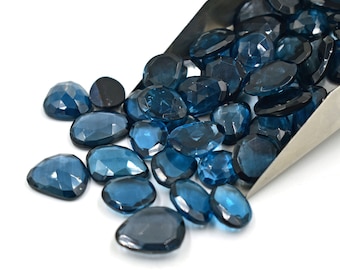 Genuine London Blue Topaz Uneven Rose Cut, Faceted 8X10 to 13X16 mm High Quality Topaz Stone For Jewelry, Unshaped Rose Cut Beads