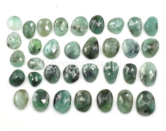 Natural Emerald Faceted Rose Cut Gemstone Brilliant Cut Flat Back Cabochons For Jewelry Making, 5x7 to 6x10 mm Emerald Slice