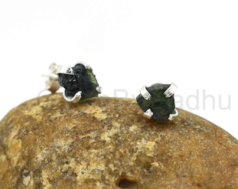Natural Green Tourmaline Earring, Raw Stone Earring, 925 Sterling Silver Tourmaline Earrings For Women, October Birthstone, Anniversary Gift