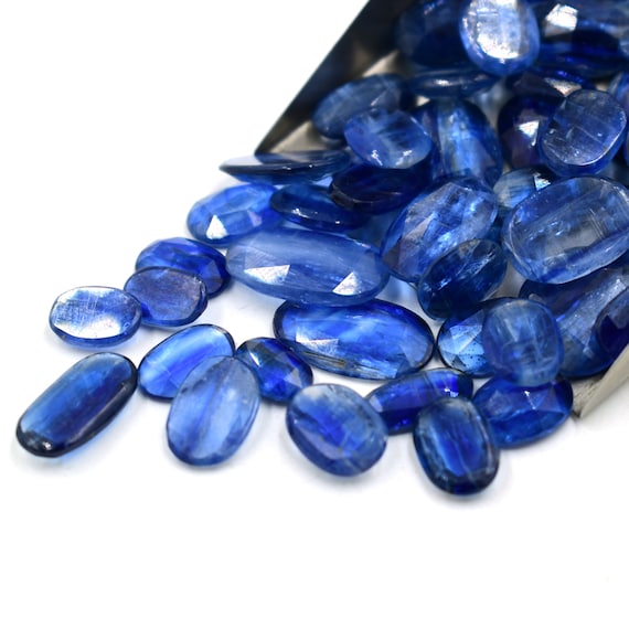Natural Blue Kyanite Gemstone, Faceted Rose Cut Cabochons (8x10 to 9x13 mm)