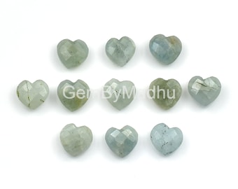 Heart Carved Aquamarine Briolette Beads, Fancy Both Side Faceted Tiny Heart Beads For Earrings, Loose Carved Stone Briolette