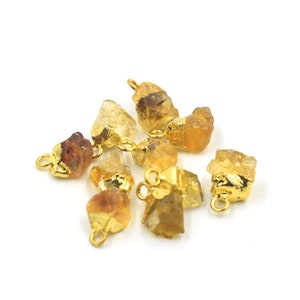 Birthstone Rough Pendant Charm, Citrine Electroplated Charm, Healing Raw Rough Gemstone Pendant, 8x12 mm Tiny Pendant For Gift, 1 Piece