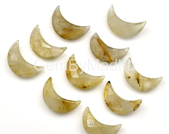 Faceted Moon Carved Golden Rutile Stone Beads, Briolette Half Moon Crescent Bead For Pendant Making, 7x18 mm Briolette Moon
