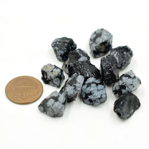 Natural Small Crystal Beads, Snowflake Obsidian Raw Nuggets Beads, 10 to 15 mm Obsidian Chunk Raw Crystal with 2 mm Holes