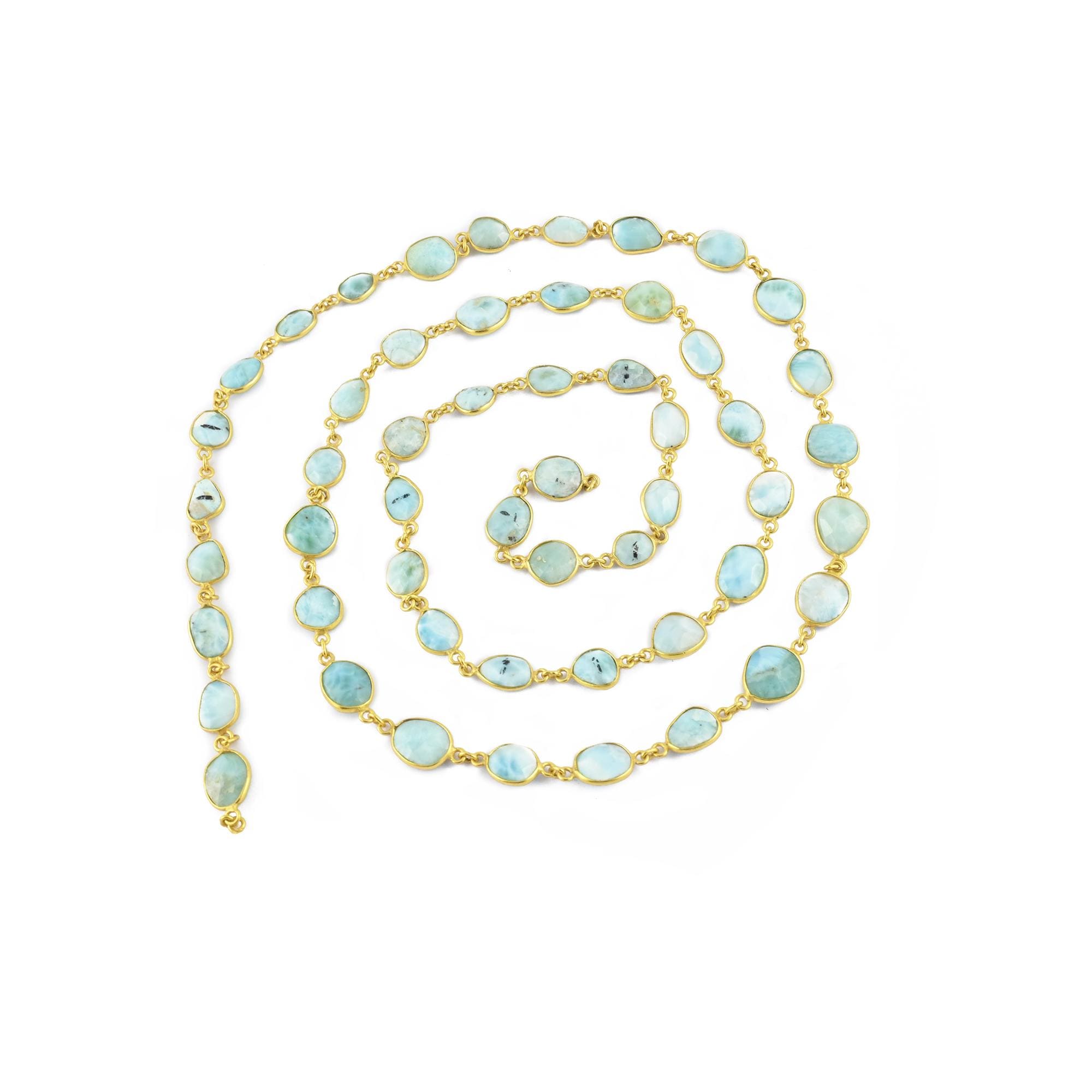 Natural Larimar Gemstone Connector Chain 7x9mm to 9x11mm Bezel