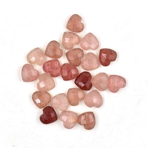 Strawberry Quartz Heart Shape Gemstone, Fancy 8 mm Loose Heart Carved Briolette Beads, Faceted Hand Carved Tiny Gemstone For Jewellery
