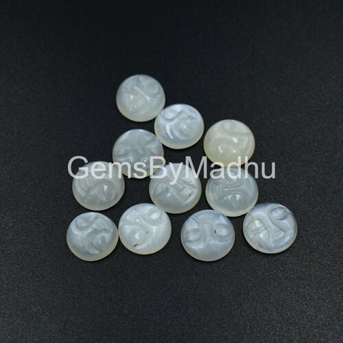 Moon Face Carved Moonstone Calibrated Round Full Moon Face Etsy