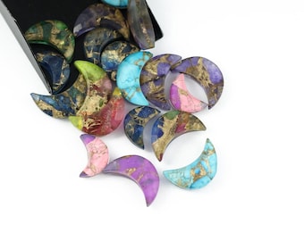 Cuentas de luna talladas en turquesa y cobre, facetadas, dobletes, talla de luna creciente, gemas sueltas, fabricación de dijes de luna de turquesa y cobre