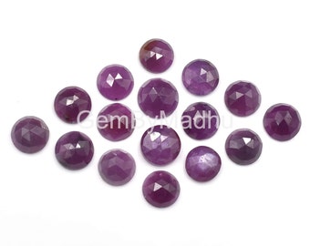 Natürliche Rubin Cabochons, runde facettierte Steine im Rosenschliff (9-10 mm)