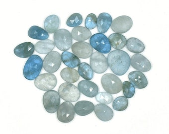 Moss Aquamarine Fancy Rose Cut Loose Stones 7x9 to 10x14 mm Unshaped Blue Gemstones for Jewelry Making, Custom Drilling Available