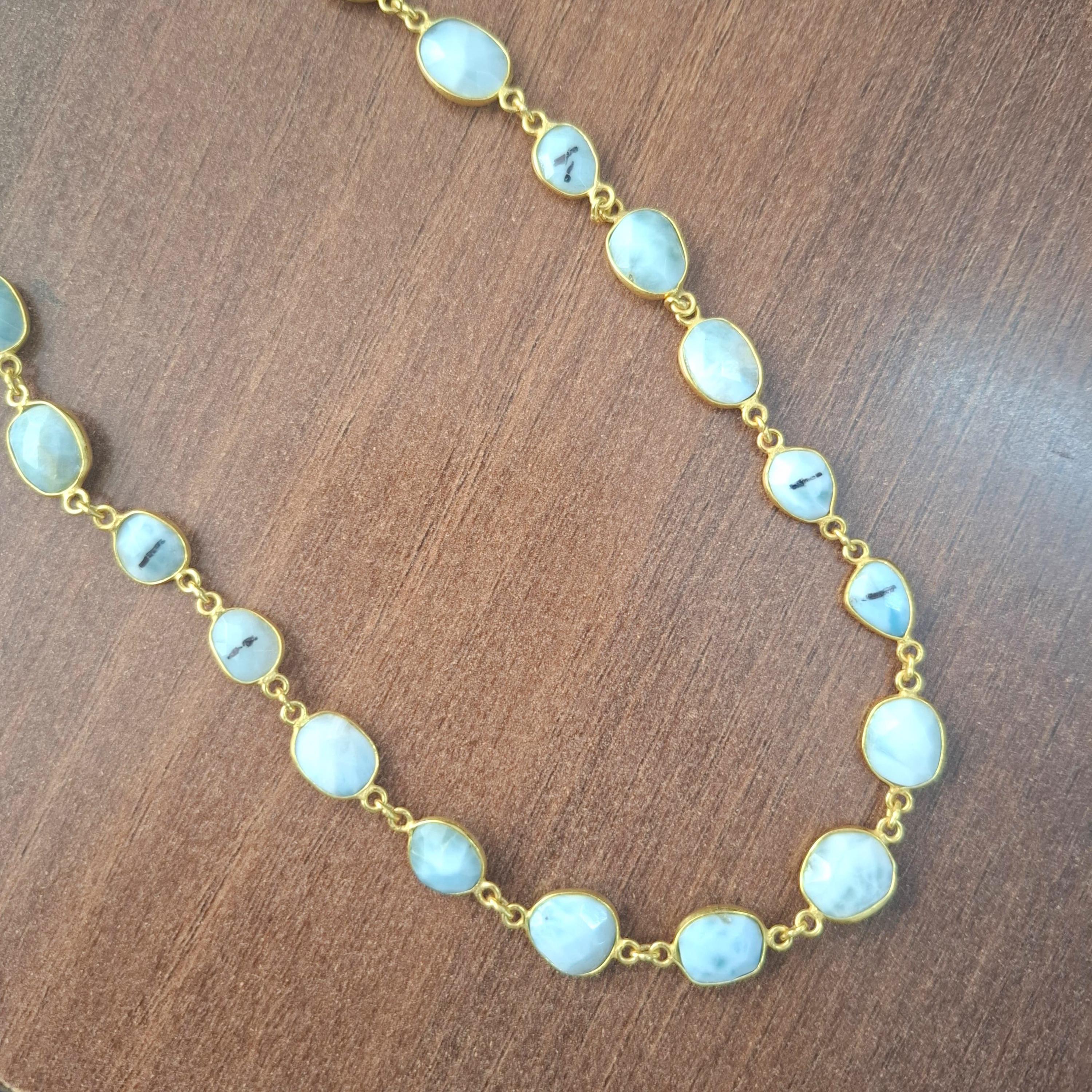 Natural Larimar Gemstone Connector Chain 7x9mm to 9x11mm Bezel