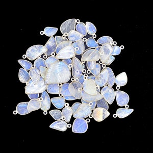 Natural Rainbow Moonstone Carved Gemstone, 925 Sterling Silver Moonstone Carving Bezel Leaf Charm For Jewelry Making 7x15 mm To 11x25 mm