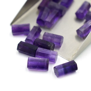 Small Amethyst Faceted Pillar Stones Set, 5x10 mm Hexagonal Crystals for Jewelry Making & Crafts, Natural Purple Gemstone Collection