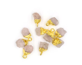 Rose Quartz Rough Meditation Pendant, Electroplated Cap Raw Gemstone Charms, 8 to 12 mm Small Unshaped Raw Pendant, Gemstone Charm Gift Her