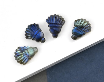 Natural Blue Fire Labradorite Carved Tassels Loose Gemstone One Side Flat Back Cabochon Hand Carved Labradorite Jewelry Making DIY Pendant