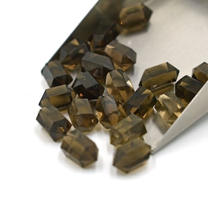 Punta doble pequeña de cuarzo ahumado, piedra natural, 6 x 12 mm, piedra doble pequeña de cuarzo, envoltorio para joyería.