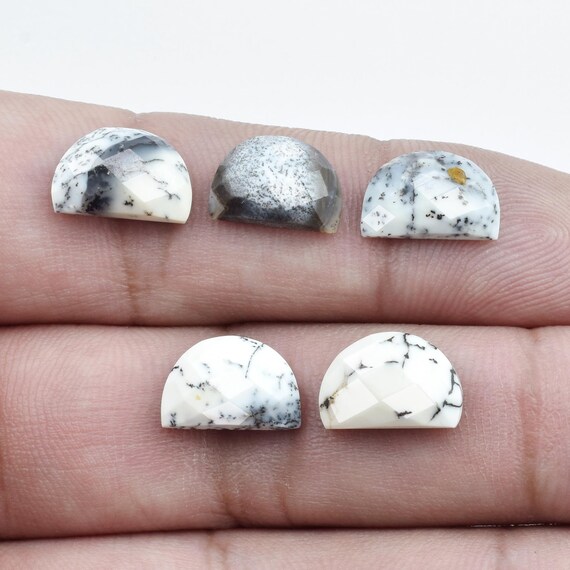 Dendrite Opal Loose Cabochon Half Moon D Shape Faceted Cut Flat Back  Cabochons Drill Gemstone For Making Jewelry Wholesale Beads Supply
