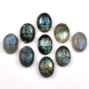 Labradorite Scarab Carving Flashy Gemstone, Oval Carved Gemstone Jewelry Insect Carving For Making Jewelry, 12x16 mm Oval Cabochon Crystal