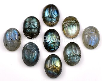 Labradoriet scarabee snijwerk flitsende edelsteen, ovaal gesneden edelsteen sieraden insecten snijwerk voor het maken van sieraden, 12 x 16 mm ovaal cabochon kristal