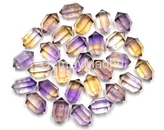 Natural Ametrine Double Terminated Carved Point, Ametrine Point For Pendant, 6x12 mm Faceted Mini Point Wand, Healing Jewelry Making Stone
