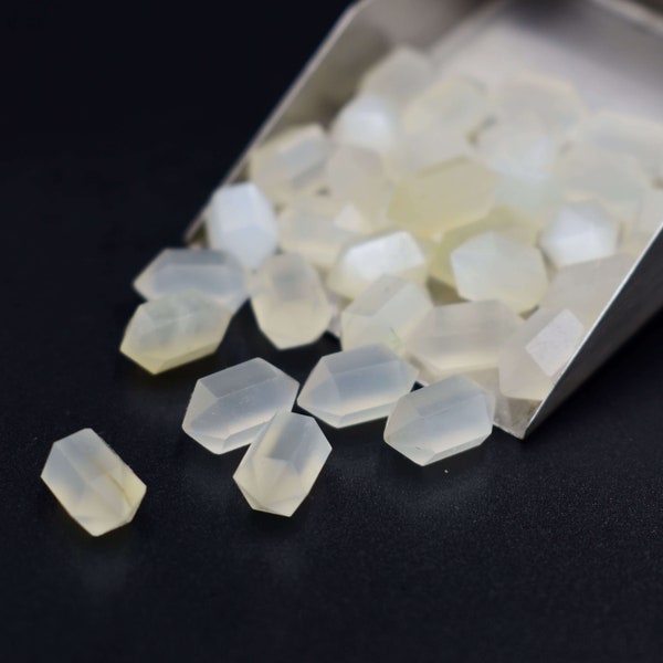 Faceted White Moonstone Point, 6x12mm Double Terminated Gemstone, Earring Making (2 Pieces)