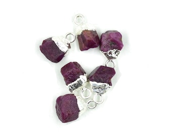 Electroplated Raw Ruby Raw Charm Connector, Bulk Jewelry Pendant