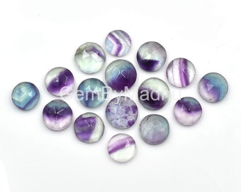 Round Flat Back Faceted Rose Cut, Multi Fluorite Round Cabochons, Calibrated 4 to 12 mm One Side Faceted Cabochon For Ring Setting