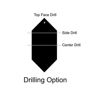 May include: A black, geometric shape with the text "Top Face Drill," "Side Drill," and "Center Drill." The words "Drilling Option" are at the bottom. The shape has a hole at the top.