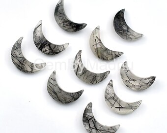 Faceted Black Rutile Quartz Moon Beads, Briolette Crescent (7x18 mm)