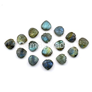 Multi Flashy Labradorite Shell Carving, 12 mm Briolette Carved Stone Beads, Matched Pair Set, Hand Carved Natural Gemstone Shell Beads