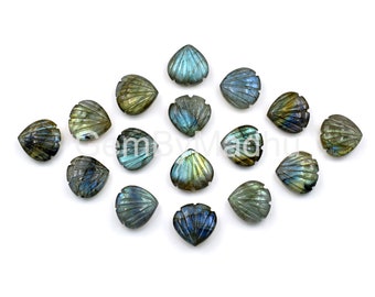 Multi Flashy Labradorite Shell Carving, 12 mm Briolette Carved Stone Beads, Matched Pair Set, Hand Carved Natural Gemstone Shell Beads