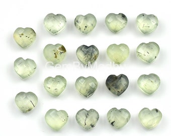 Prehnite Heart Briolette Beads, Green Gemstone Carved Charms (10mm)
