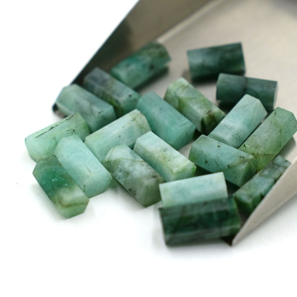 High Quality Fancy Emerald Gemstone Cylinder, 5x10 and 6X12mm Hand Faceted Loose Pillar Stone For Earrings, Emerald Briolette