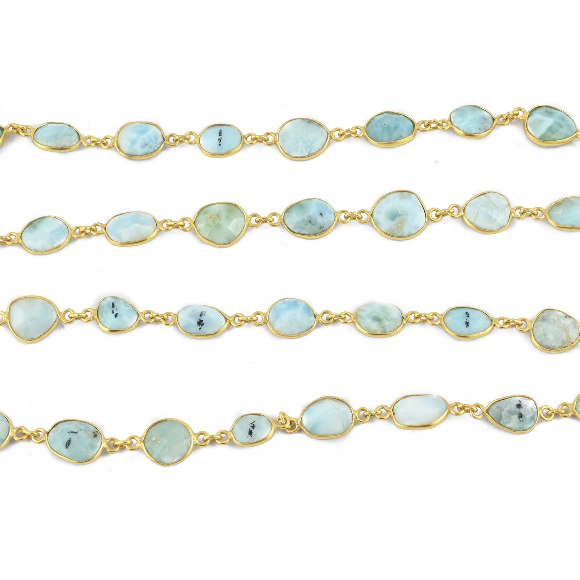 Natural Larimar Gemstone Connector Chain 7x9mm to 9x11mm Bezel