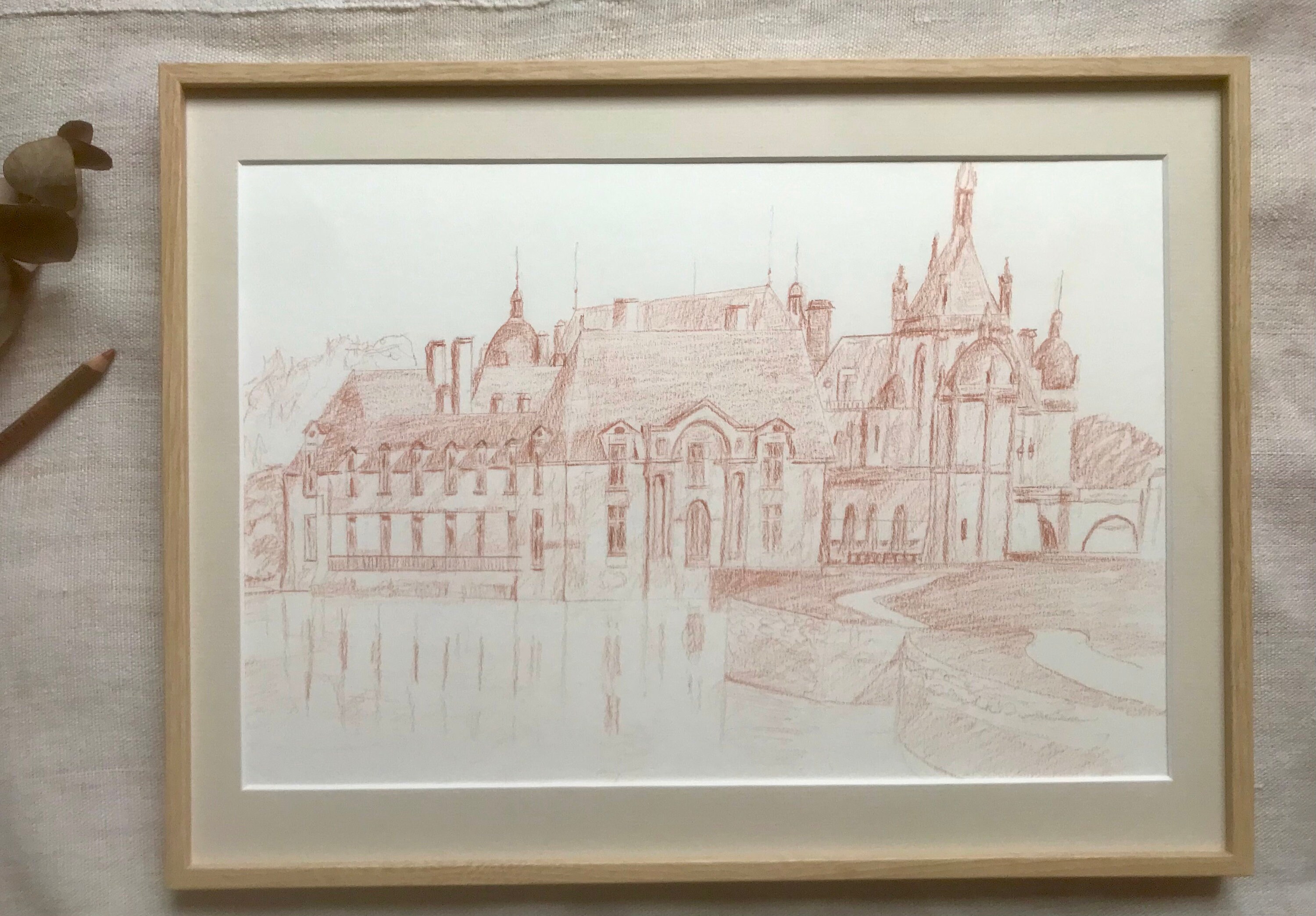 Dessin à La Sanguine Fait Main Du Château de Chantilly