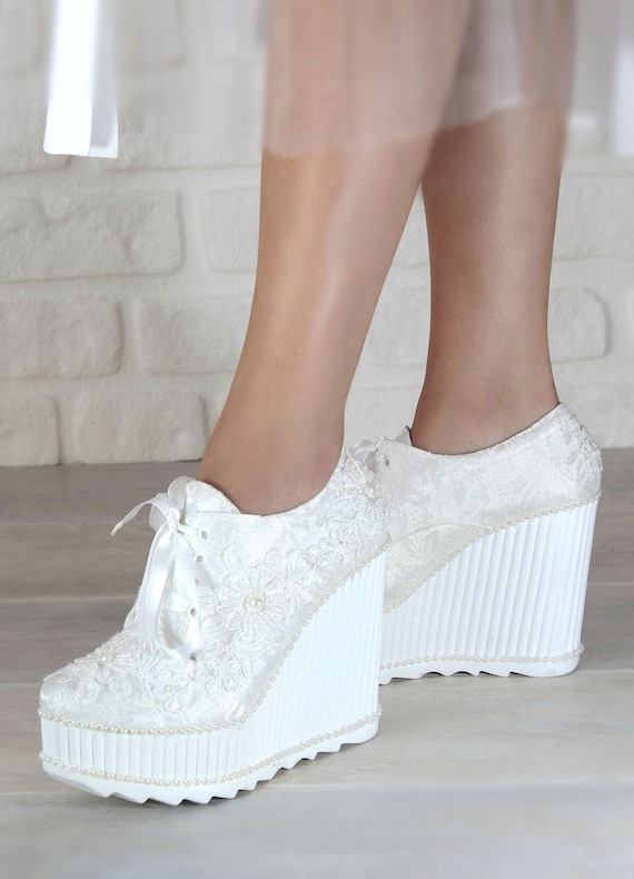 Jennifer Ladies Bridal Women Pearl Lace Luxury Flower Handmade Fashion  Platform High Heel White Wedding Shoes 