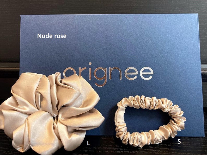 ORIGNEE® Silk Scrunchie Set S+L | 100% Mulberry Silk | Hair Tie to Prevent Breakage Nude Rose