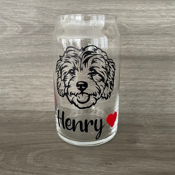 Cavapoo can glass, Customizable glass can, personalized can glass, dog lover gift, dog mom gift, dog gift, personalized dog gift