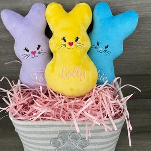 Personalized Easter bunny embroidered dog toy, Peeps, Custom dog bone, Easter bunny basket, Gift for dog