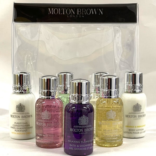 Luxury Molton Brown Ladies Gift Set (Shower Gel/Body Lotion) 7 x 30ml Bottles - Pamper Gift - Mum - Grandma - Sister - Hug in a box