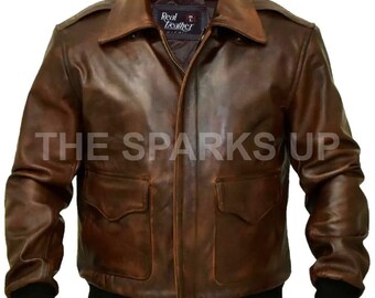 A2 Bomber AIR Force Style Flight Real Leather Vintage Distressed