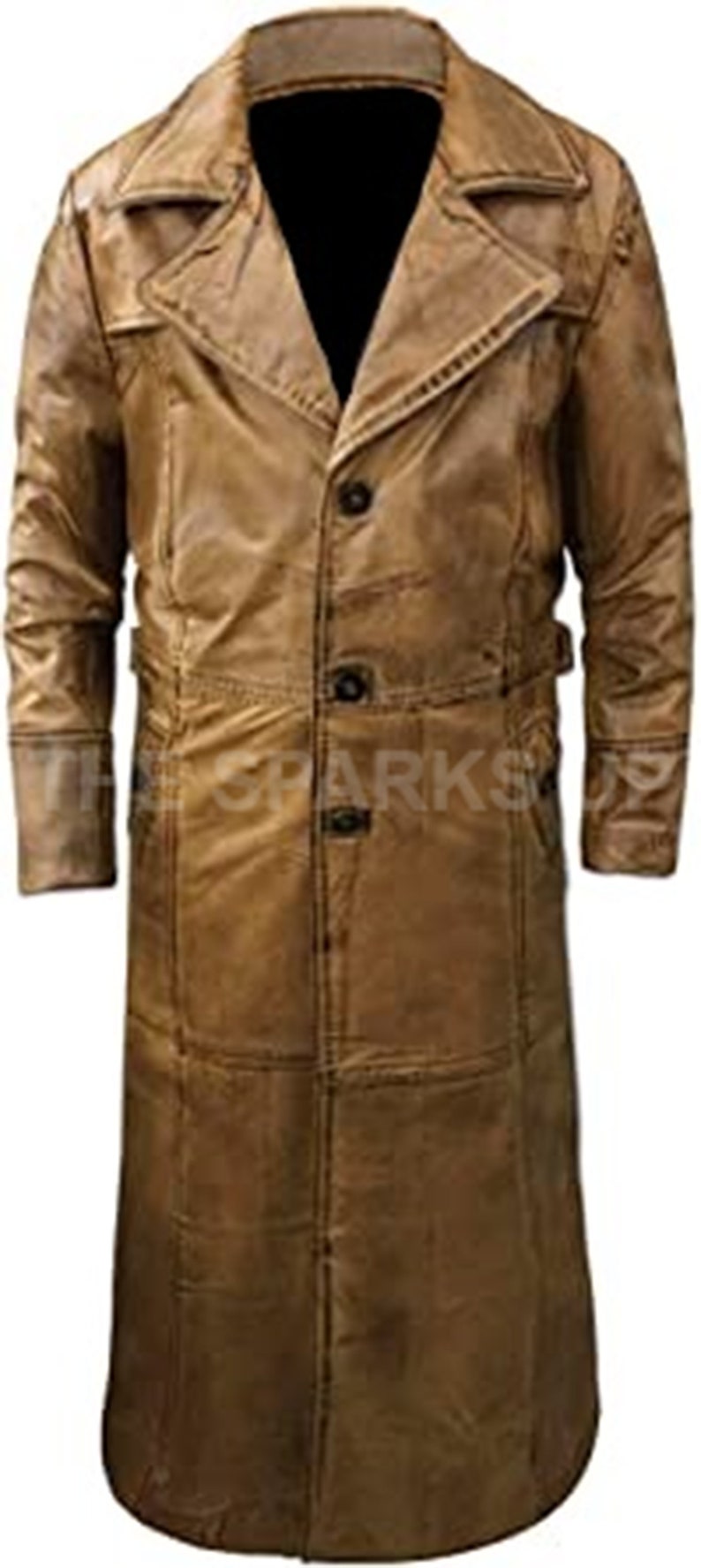 Mens Brown Leather Trench Coat Full Length Winter Outerwear Duster