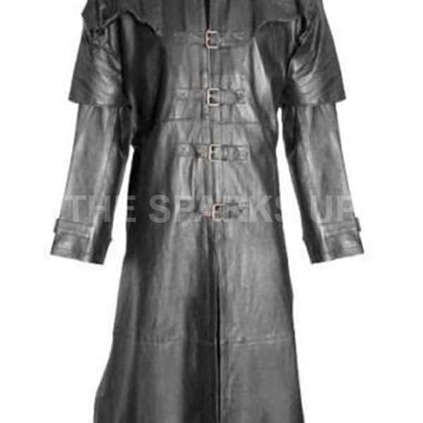 Mens Steampunk Gothic Hugh Jackman Real Leather Trench Coat Van Helsing Costume Trench Coat