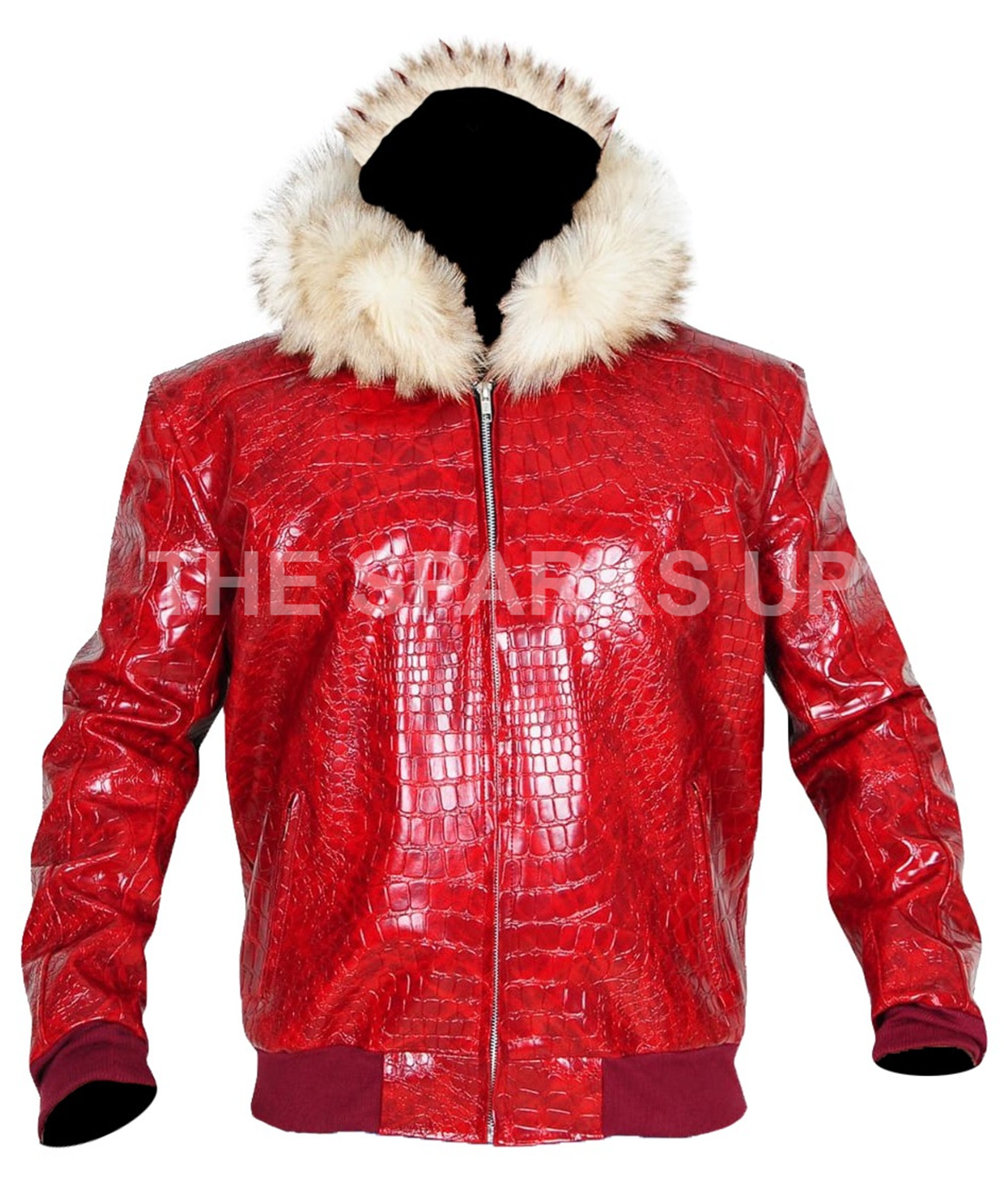 Crocodile Leather Jacket For Him With Shearling Collar