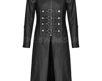 Mens Vintage Gothic Style Party Wear Genuine Lambskin Leather Casual Trench Coat